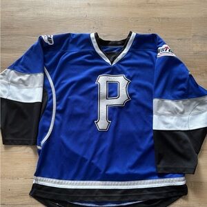 Blue and Black Hockey Jersey with Silver Accents